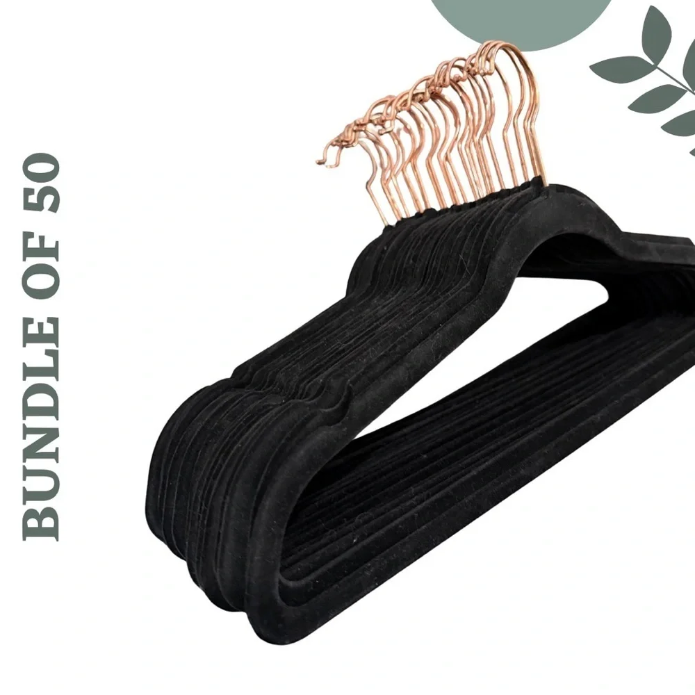 Rose Gold Ink Black Velvet Hangers Set of 50 Non-Slip Space-Saving, 360° Swivel - Picture 3 of 3